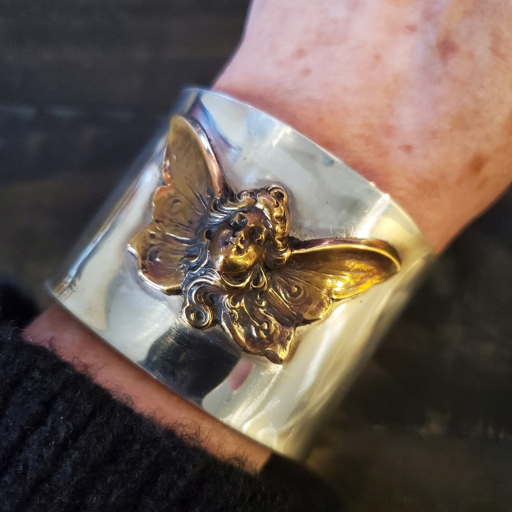 Amazing Custom Made OOAK Art Nouveau Style Sterling Cuff Bracelet